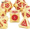 7 Pcs Golden Red Tree Stump Root Metal Dice Solid Metal Polyhedral Dice Set Suitable for Role-Playing RPG  Board Game Card Game