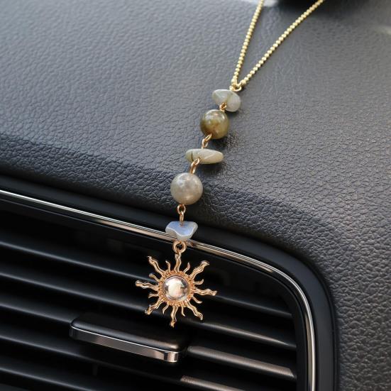 Car Rearview Mirror Pendant Adjustable Religious Beaded Pendant Stone Bead Bag Charm Christian Gift for Family