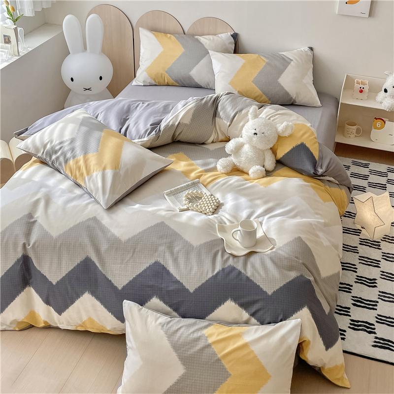 Sleep Grid Cotton Cartoon Printed Student Dormitory 3-Piece Set Home 4-Piece Set