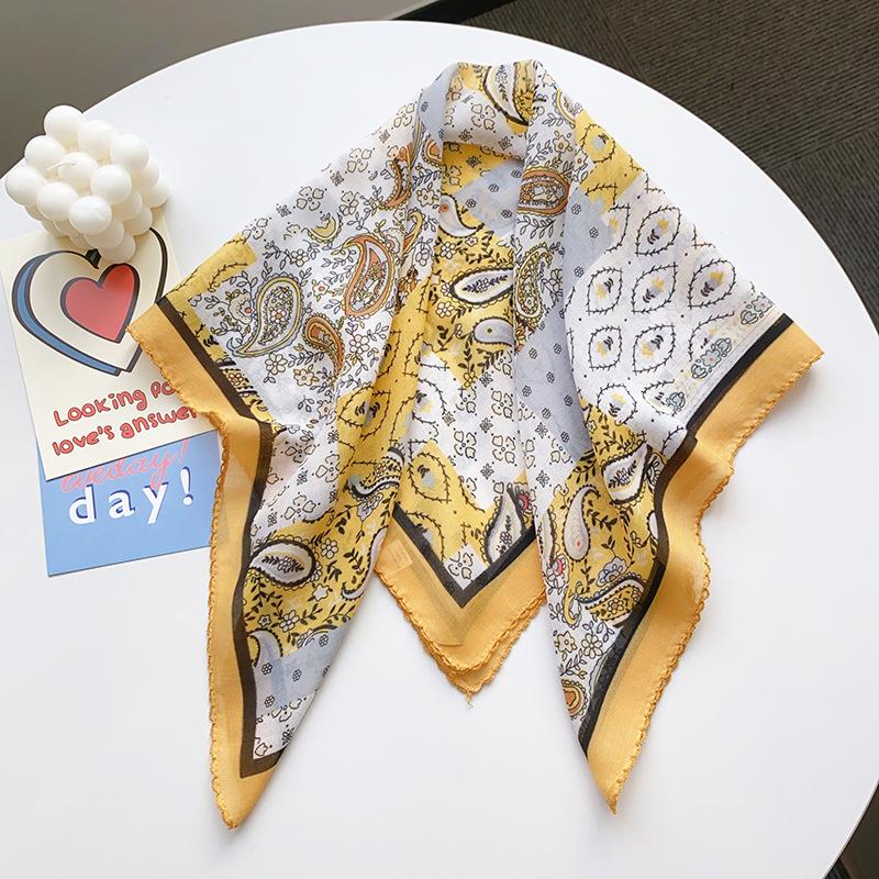 Thin Cotton and Linen Small Square Scarf Fresh and Breathable Women's Soft Literary and Decorative Small Silk Scarf Summer Scarf Women's Versatile
