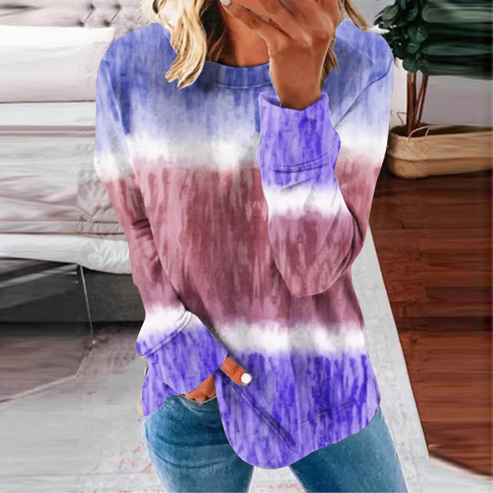 

Женский топ осень-зима полосатый тай-дай принт толстовки с длинными рукавами О-образный вырез градиент толстовки женские повседневные топы S