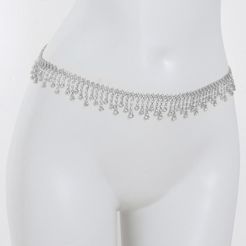 

Waist chain - women s luxury fashion sparkling rhinestone tassel chain - dress decoration chain - body chain срібний