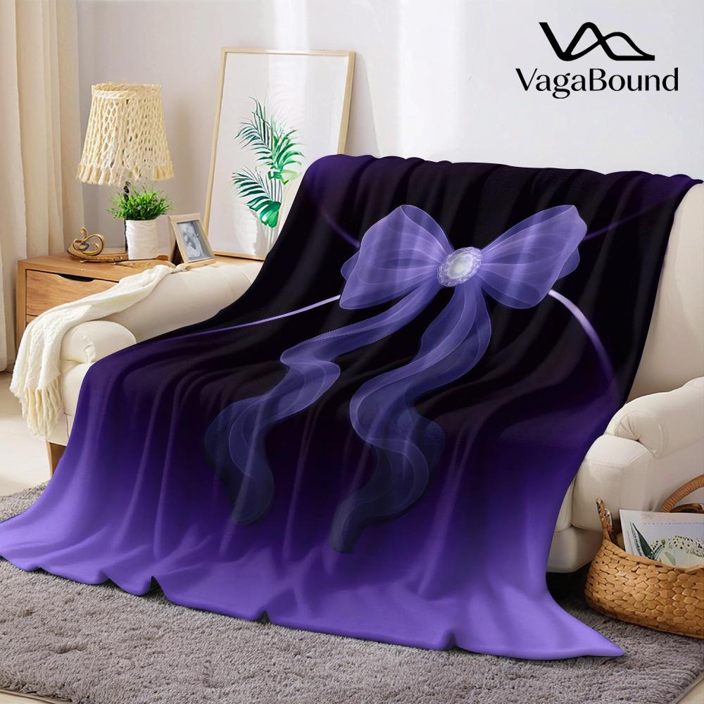 Lavender Sheer Bow Flannel Blanket Warm Soft Halloween Christmas Couch Warm Cozy Decorative Decor Gift for All Season
