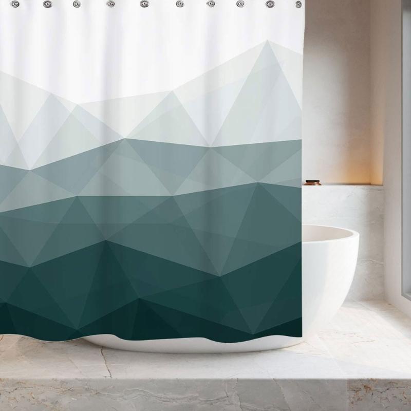 Quick Install Bathroom Curtain with 12pcs Hook Geometric Print Fabric Waterproof Shower Curtain 70.87x70.87Inches