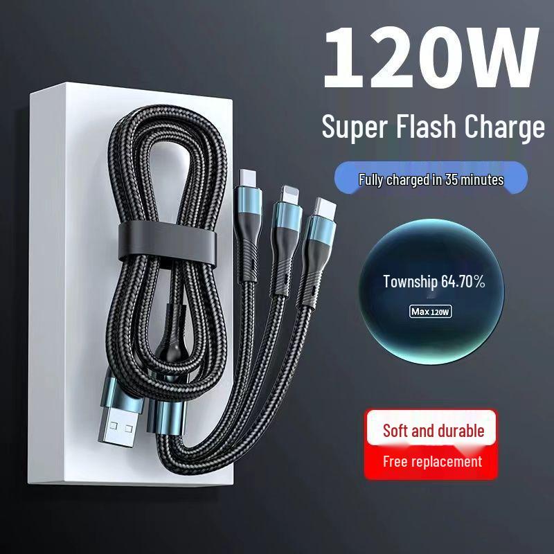 120W Super Fast Charging 3-in-1 Cable with Digital Display for Apple, Huawei, OPPO