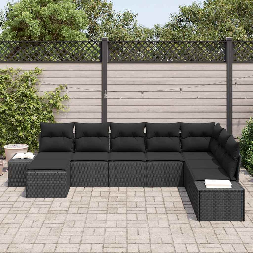 Garden Sofa Set with Cushions 8 Pcs Black Poly Rattan