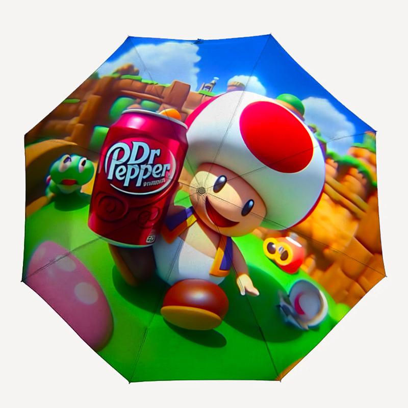 

1pc Mario Toad DrPepper Automatic Open/close Folding Portable Umbrella with 8-Rib Structure for Women/Men, All-Season Use a0901126