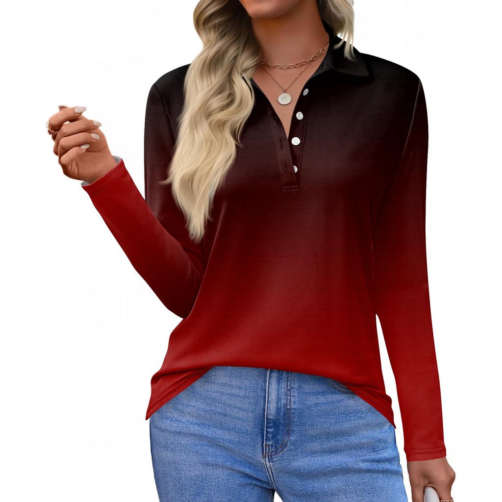 Women's Fashion Casual Lapel Short Long Sleeve Print Shirt Women's Button Up Tops