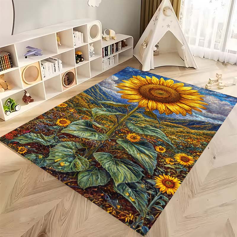 Tappeto antiscivolo con motivo a girasole 3D, flanella morbida, lavabile, fondo antiscivolo, adatto per soggiorno, camera da letto, bagno, cucina