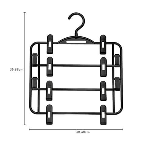 Sawafuji NB-04 4-Tier Skirt Hanger, Black, 400mm Wide, Made in Japan, Non-Marking, Space-Saving, with Clips and Non-Slip Clips, Fits Pants and Trouser