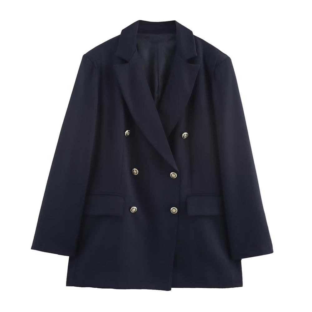 

2025 Spring/Summer Women s Elegant Casual Lapel Suit Jacket XS темно-синий