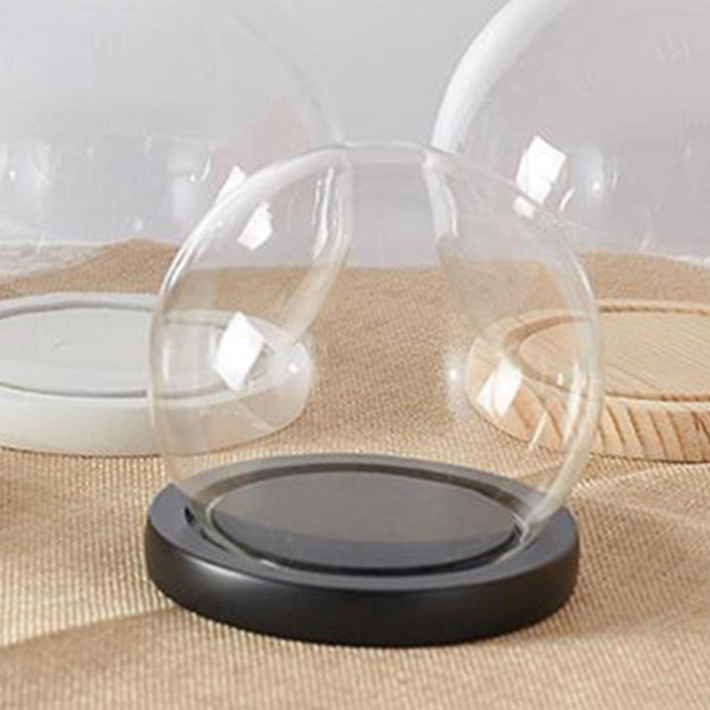 Clear Glass Display Dome with Wooden Base Dollhouse Decoration Bell Jar Display Case Pedestals Micro Landscape Holder