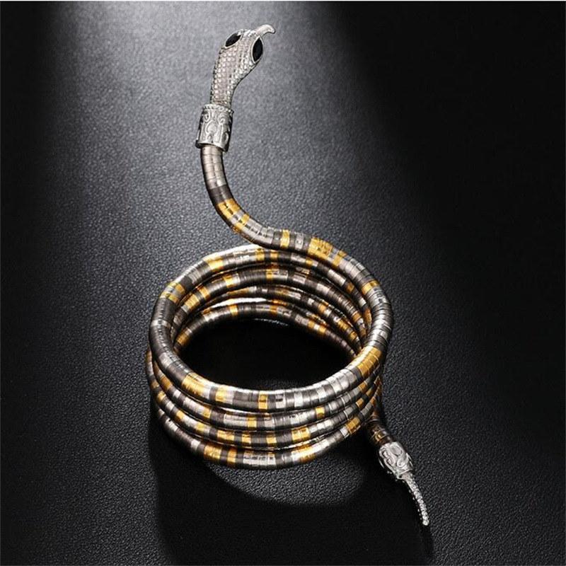 Punk Multi-layer Metal Gold Color Cool Bendy Snake Necklace Bracelet for Women Men Chunky Jewelry GZW