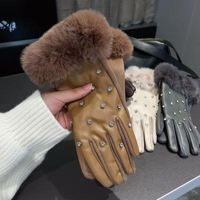 1 pereche de mănuși de iarnă unisex căptușite cu catifea îngroșată, ecran tactil rezistent la vânt, stras