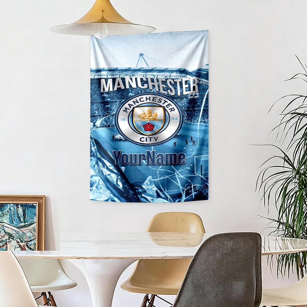 Manchester City Benutzerdefinierte Ihr Name Wanddekoration Wandteppich Kunst Für Haustier-Gedenken Geburtstag Hochzeitsparty Kulisse Familien Geschenk