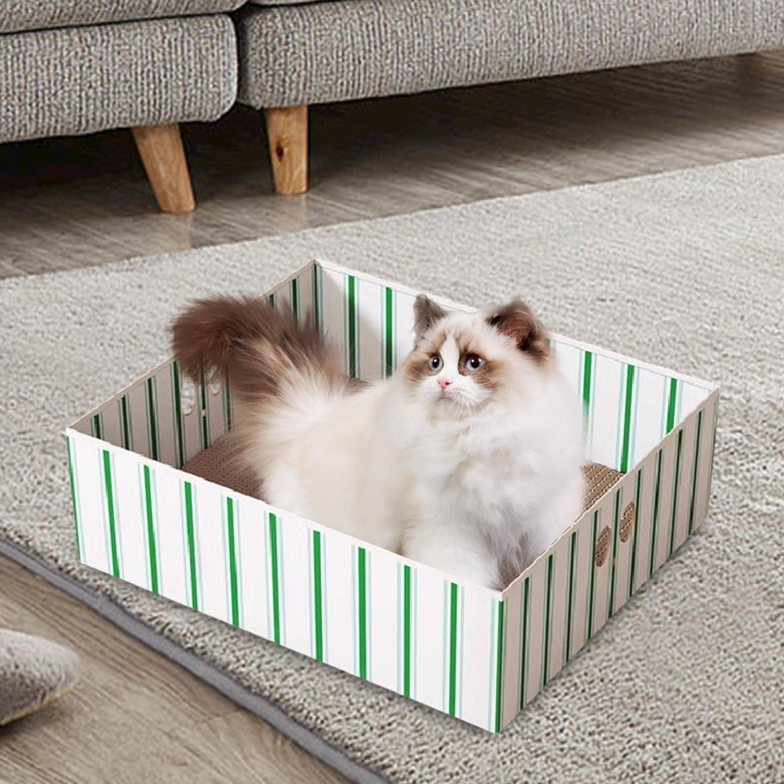 

Картонный домик для кошек, когтеточка для домашних животных, коробка для помещений Green White