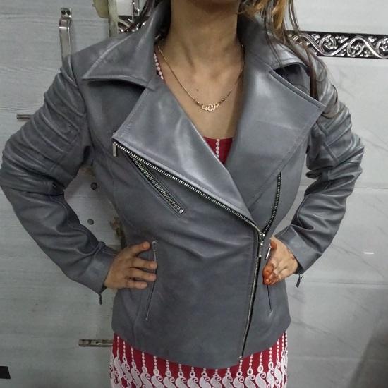 Noora Women's GREY Genuine Lambskin Leather Biker Jacket, Stylish Motorcycle Slim fit Leather Jacket, Clubbing Jacket for Movie Date, Gift Fr Winter