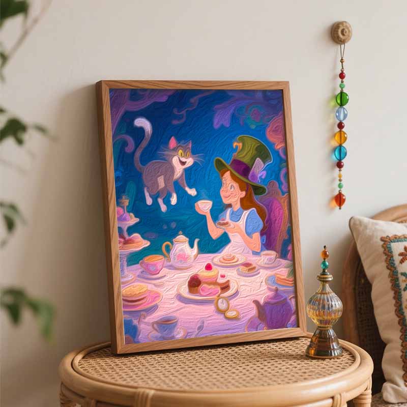 Disney Tea Party Cat Girl Fantasy Digital Oil Painting Art Painting Handmade Diy Home Decorations