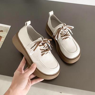 Women's College Style Lace-up Leather Shoes Thick-soled Casual Non-slip Wear-resistant Loafers