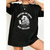 Oversized T-Shirt Black Possum Holding Coffee Cup With Thriving On Chaos And Caffeine Text Graphic Tee For Casual Wear And Everyday Style