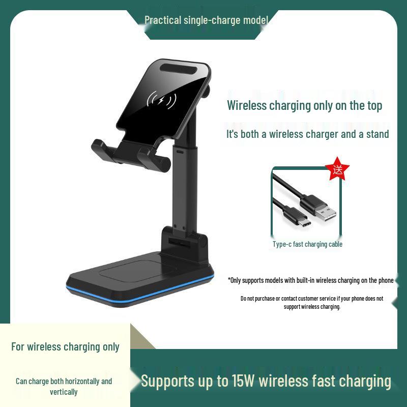 Foldable 2-in-1 Desktop Phone Holder & 15W Wireless Fast Charger