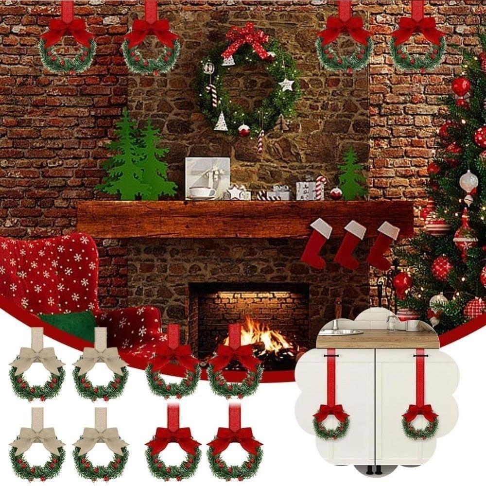 4pcs New Pinecone Christmas Wreath Red Berry 13cm Artificial Garland Festive 3D Door Hanging Ornament Wall Decor