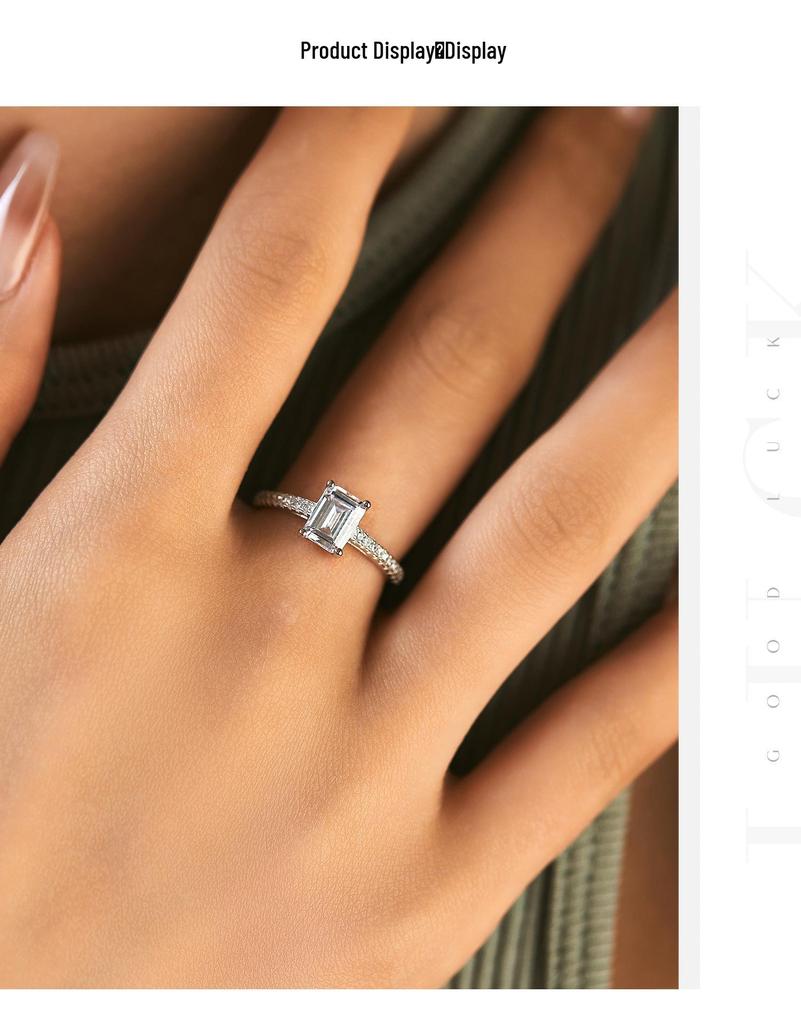 MODIAN S925 Sterling Silver Emerald-Cut Diamond Proposal Ring for Women