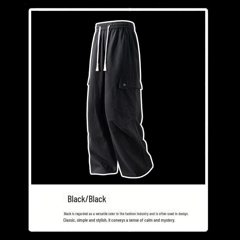 

Японская рабочая одежда цвета хаки: Хлопковые брюки в десантном стиле — универсальные, свободного кроя с карманами для весны и осени XL чёрный