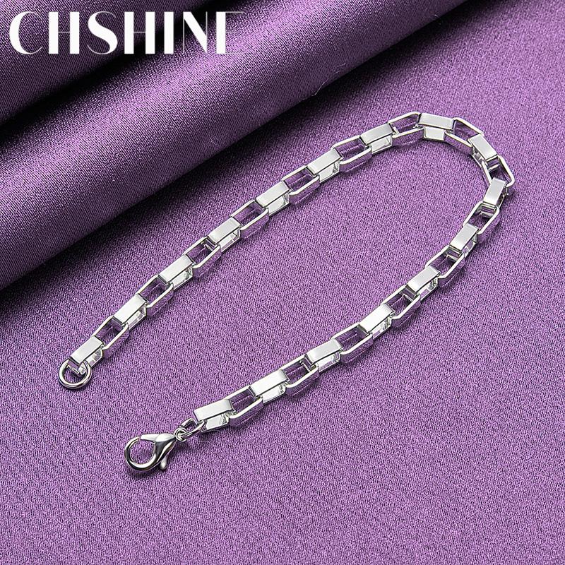 CHSHINE 925 Sterling Silver Square Chain Bracelet For Women Wedding Party Fashion Charm Jewelry