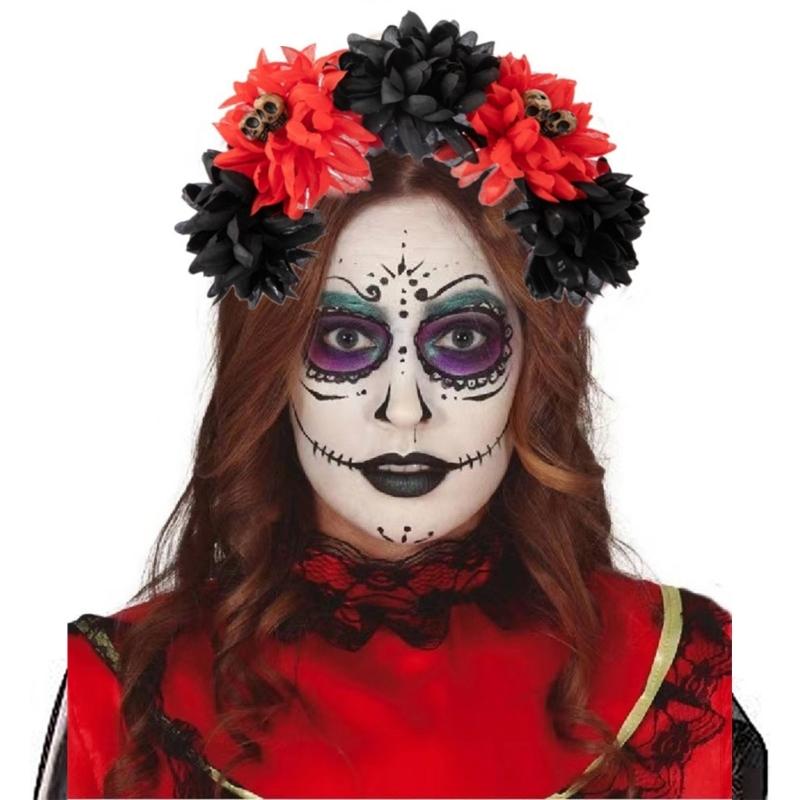 Simulated Flower&Skull Thin Side Headband Halloween Hair Hoop Fashion Women Wedding Party Photography Hairstyle Headwear