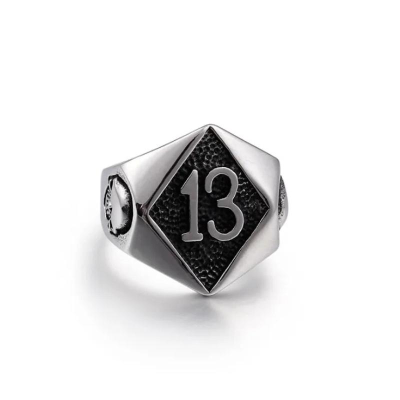 Anelli Punk Retro Nero Numero 13 Teschio per Uomini Donne Hiphop Colore Argento Acciaio Inossidabile Fascino Teschio Anelli Dita Biker Gioielli