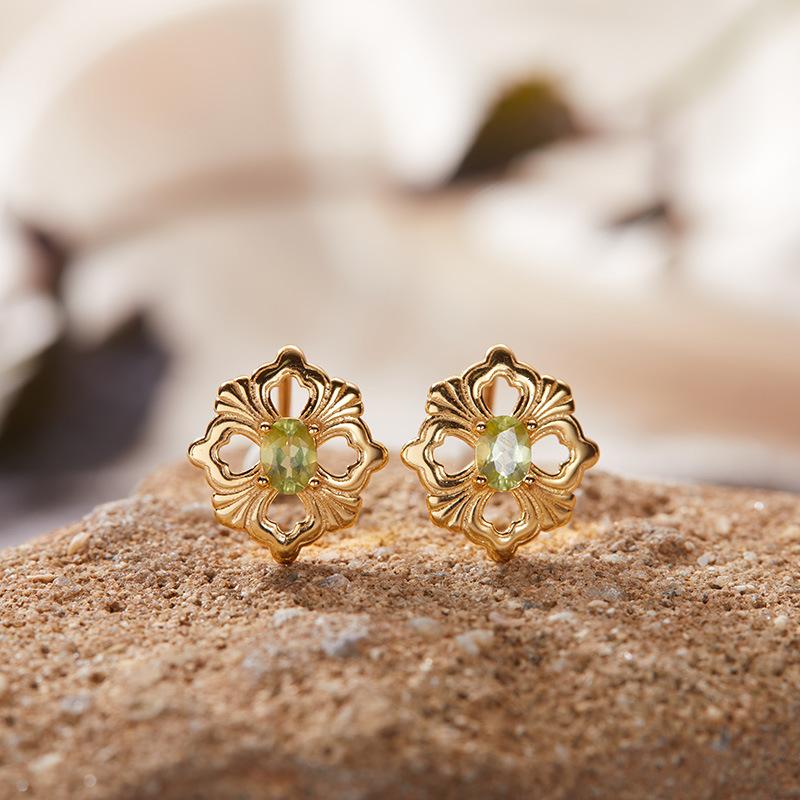 S925 Sterling Silver Natural Colored Treasure Necklace Women'S Niche Light Luxury High-End Set French Retro Brushed Collarbone Chain