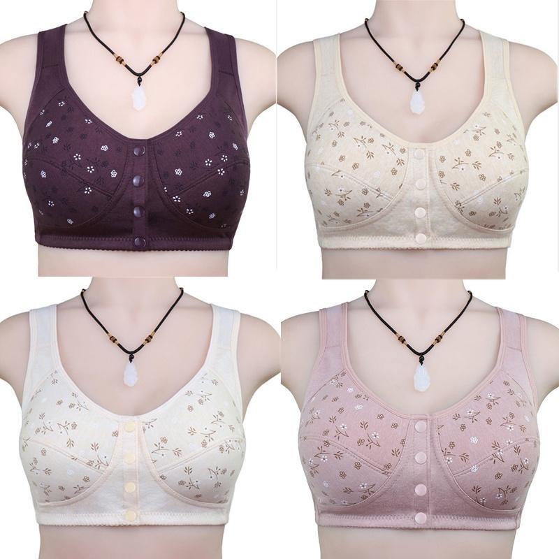 Women Front Button Bra Thin Cotton Lining 36-46 Plus Size Bras Butang Depan Top Underwear Lingerie for Elderly Old Woman