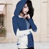 Women Plus Size Black Beige Printed Asymmetric Cutout Neck Hooded Long Sleeve Fitted Top