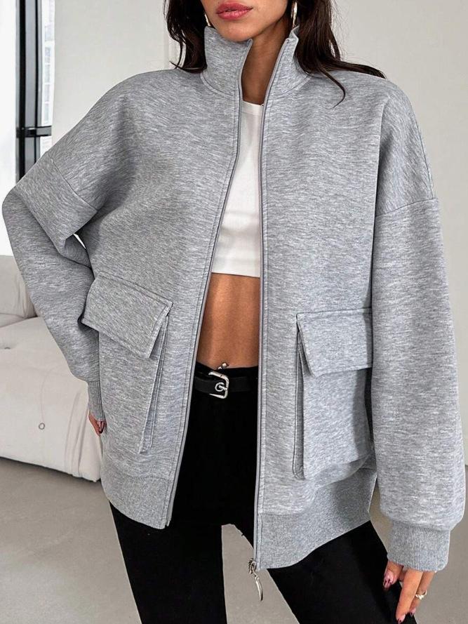 

G3V Women s Plus Size Slimming Baseball Jacket - Casual European & American Style Fashion 0XL серый