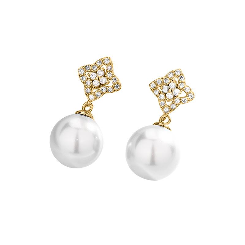 

Сережки-пусети з білими перлами у формі порожнистої чотирилистої конюшини, вишукані, з холодним вітром, супер-блискучі, з цирконовими квітами, сірі сережки з намистинами Copper (with ear plugs)