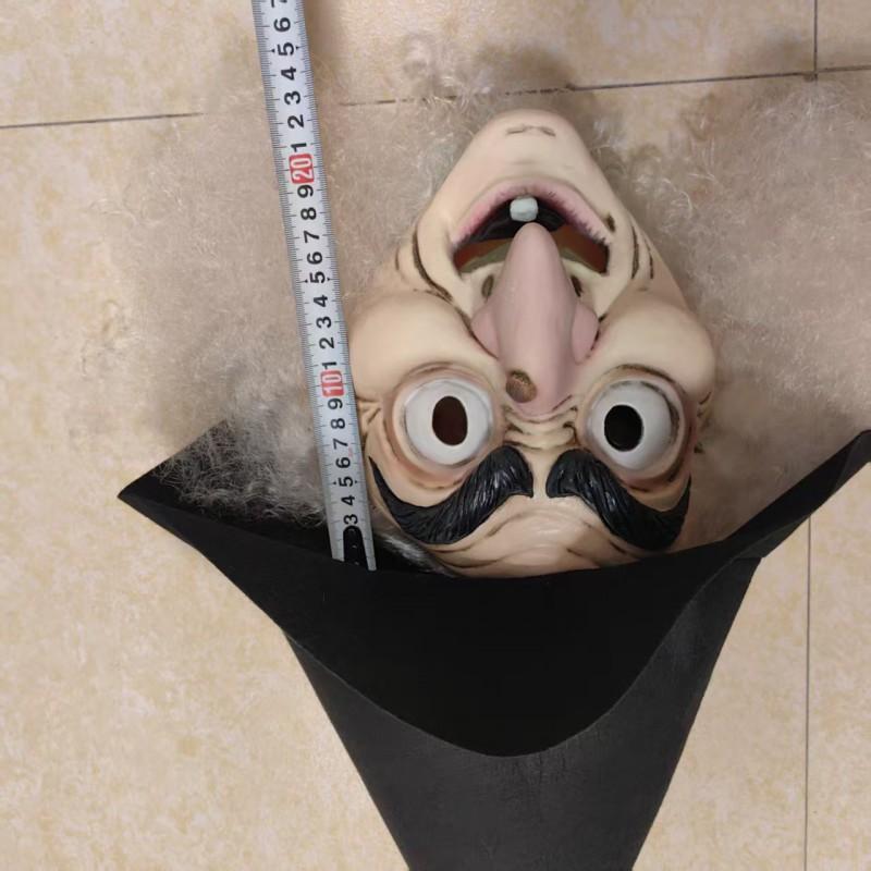 Halloweenská latexová čarodějnická maska s dlouhými vlasy a kloboukem Cosplay Party Vtipné rekvizity