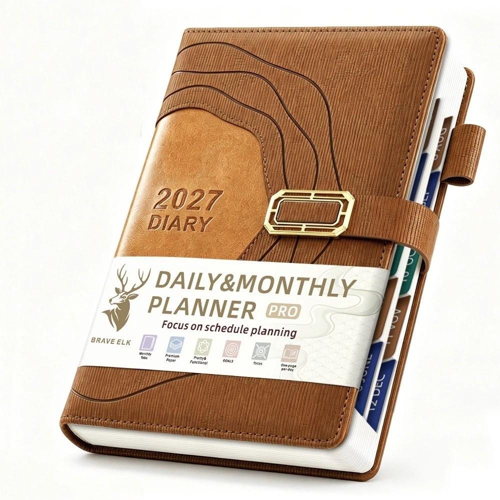 Hardcover Portable Daily Planner PU Leather Cover Agenda Planning Notebook  Self-discipline