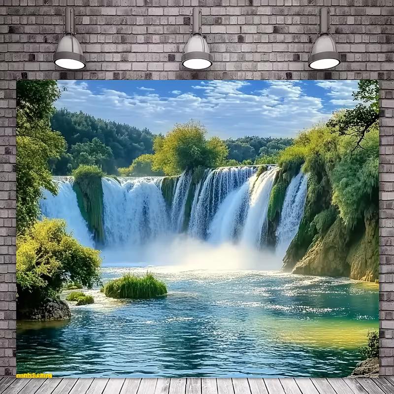 2D Green Nature Waterfall Scenic Backdrop Travel Portrait Photography Background Cloth