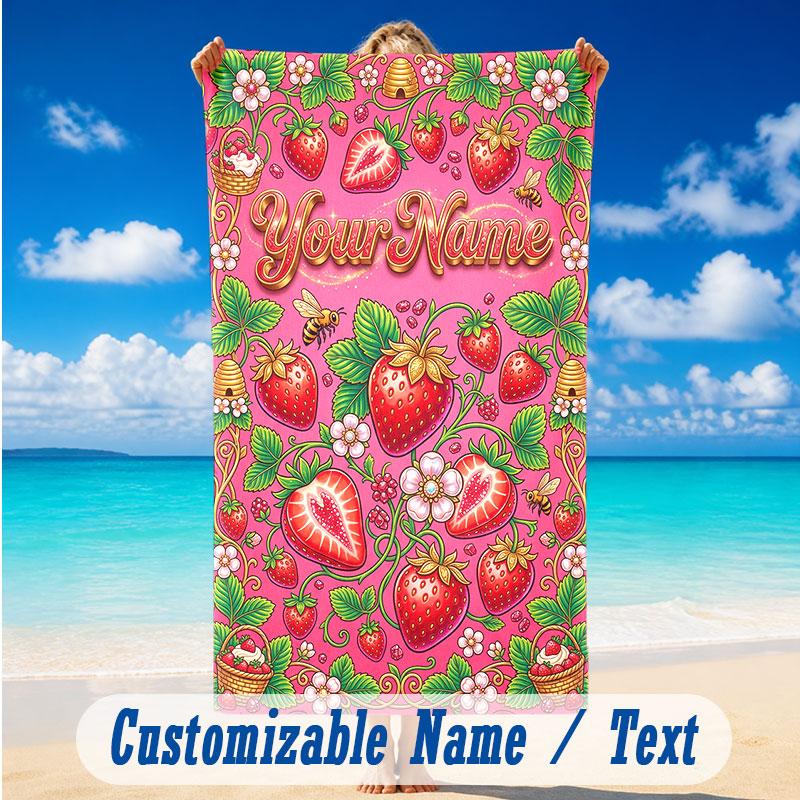 Floral Garden Theme Beach Towel Personalized Custom Name & Text Soft Quick Dry Beach Towel for Swimming Travel