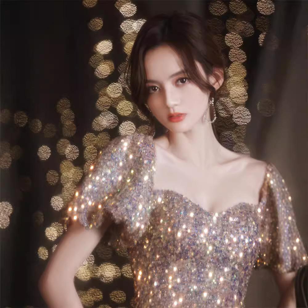 Evening Dress Sequined Style Light Luxury Niche Dress Skirt Female Banquet Temperament Celebrity Sense Host Performance Clothes