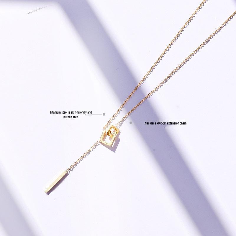Minimalist Geometric Square Tassel Necklace - Titanium Steel Clavicle Chain, Style P819