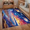 Starry Sky & Planet Pattern Rug Anti-slip Floor Mat Oil Painting Style Carpet for Living Room Kids Bedroom Entryway Home Decor
