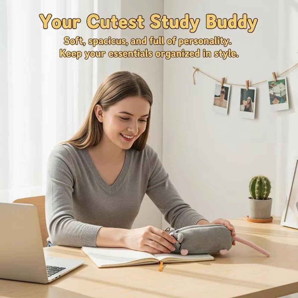 Rat Shape Plush Pencil Case Plush Cartoon Mouse Bag Stationery Storage Bag Student Gift