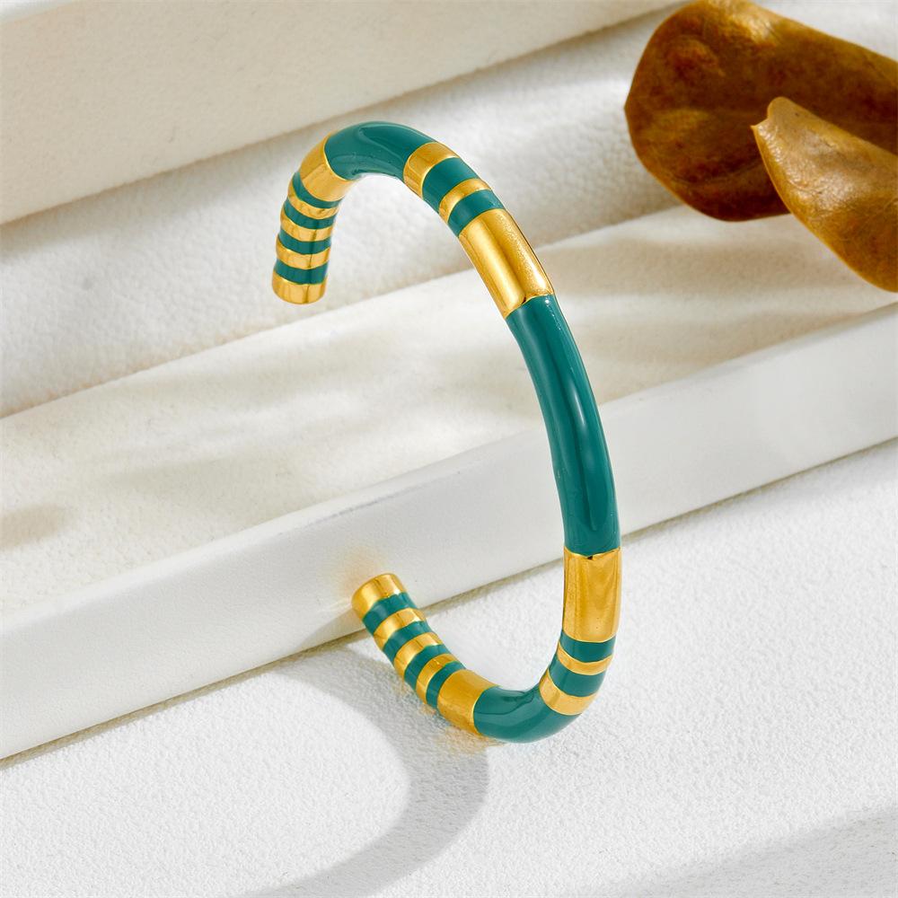 2026 Bamboo Drop Oil C-shaped Bracelet Women's Design Sense Advanced Sense Fashion Versatile Ins Style European and American Niche
