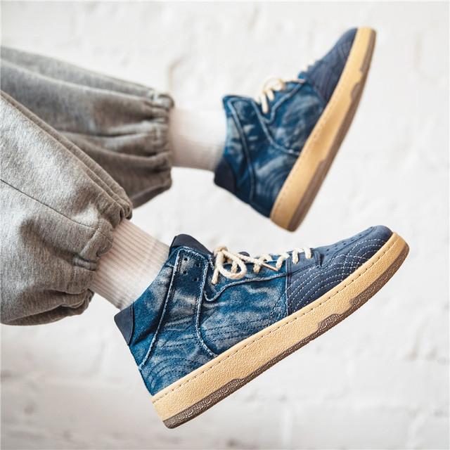 Spring Autumn Denim Casual Shoes Men Outdoor Fit Sneaker Male Flats Shoe Canvas High Top Botas Lace Up Ankle Boot Footwear
