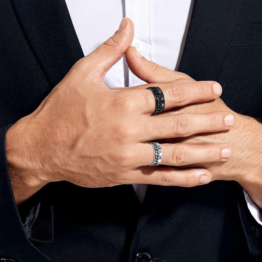 European and American Roman Numeral Ring, Rotatable Chain Ring, Stress-reducing Men's Hand Jewelry