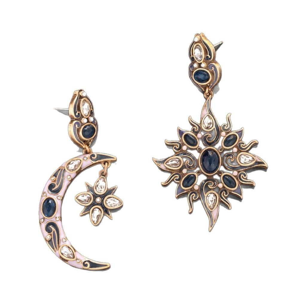 

Embedded Vintage Enamel Ear Drop Versatile Stud Earring Aesthetics Sun Moon Earrings Gift 1 Pair