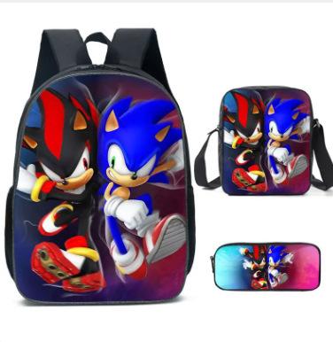 Backpack Sonic Elementary School Bag Lunch Bag Pencil Case Three-Piece Set