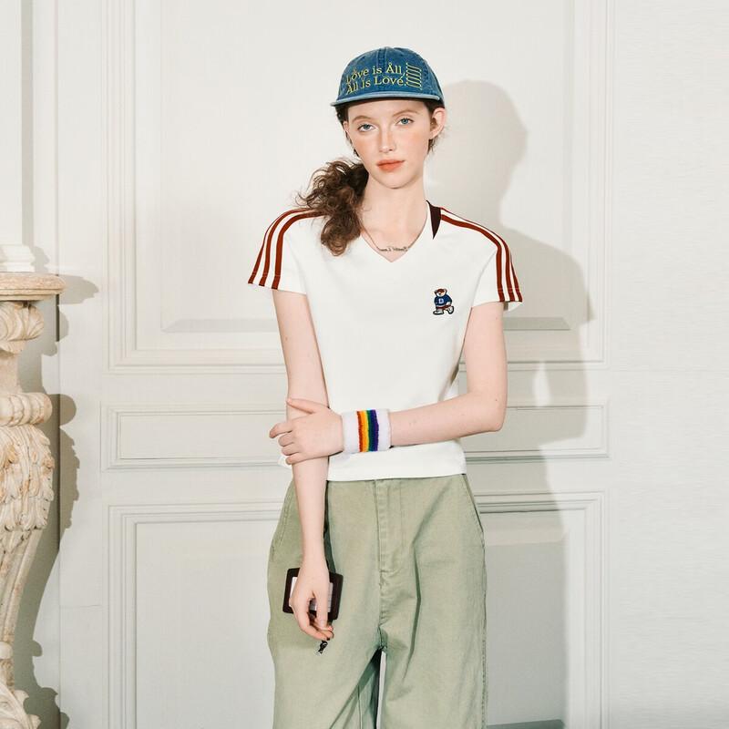 ICH MODE Women s Sorona Cool-Touch Raglan Stripe V-Neck T-Shirt S